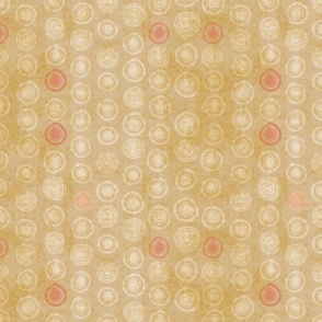 Circle Dots-pink and cream on gold (large scale)