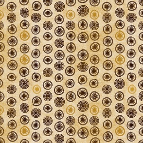 Circle Dots-brown and gold on light gold (large scale)