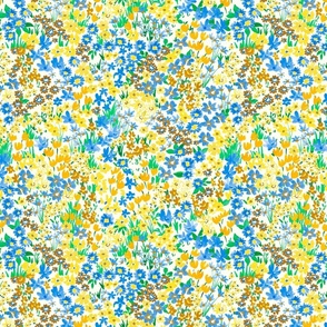 Blooming Meadow (Blue and Yellow on White)