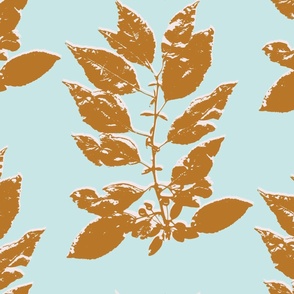 large leaf design on light blue background