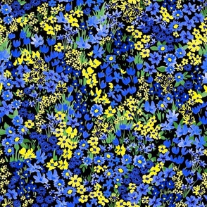 Blooming meadow (blue and yellow on black)