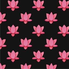 KAMALA - Indian block printed inspired lotus motif on black - large