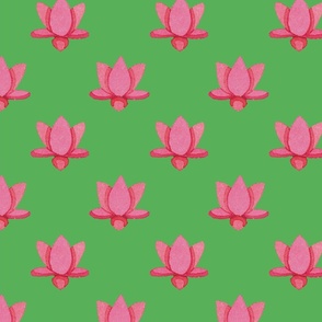 KAMALA - Indian block printed inspired lotus motif on green - large