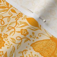 Monochrome Moments: Retro Orange Lacy Butterfly Damask by Brittanylane