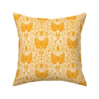 Monochrome Moments: Retro Orange Lacy Butterfly Damask by Brittanylane