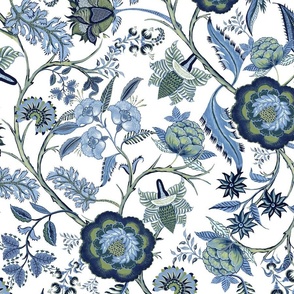 Chintz cornflower blue, greens, Hamptons - LARGE