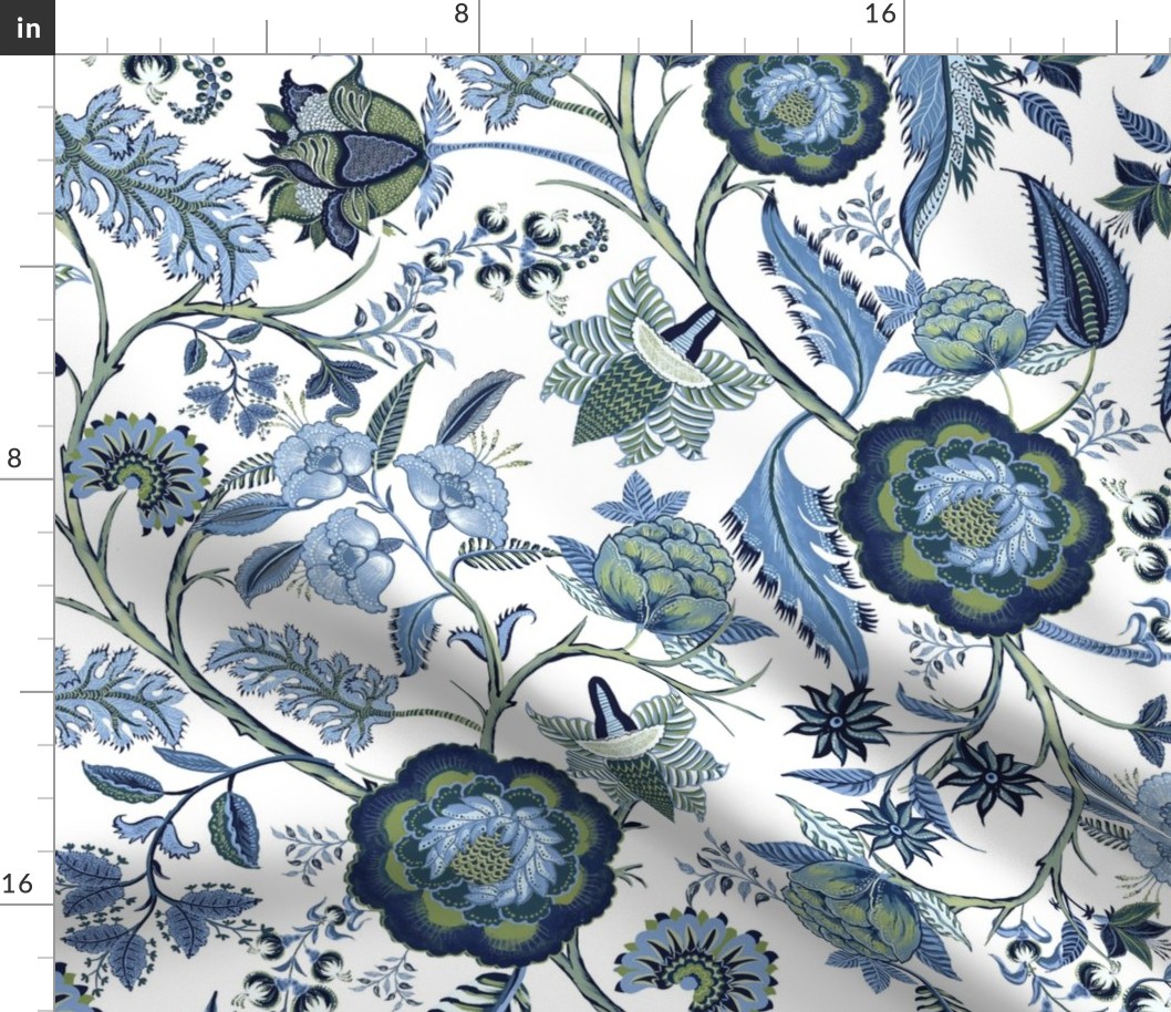 Chintz cornflower blue, greens, Hamptons - LARGE