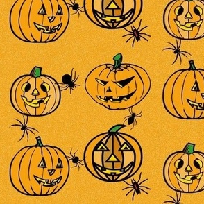 Halloween, Jack-O-Lanterns and spiders, orange , black