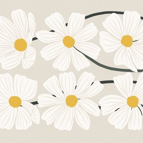 008 Botanical Retro Cosmos Flowers in White