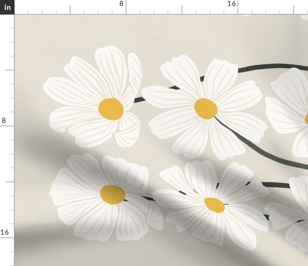 008 Botanical Retro Cosmos Flowers in White