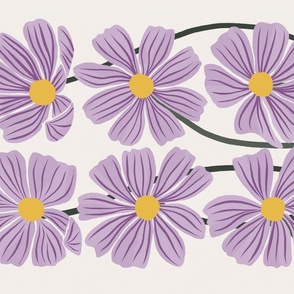 008 Botanical Retro Cosmos Flowers in Purple