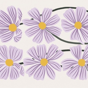 008 Botanical Retro Cosmos Flowers in Lilac Purple