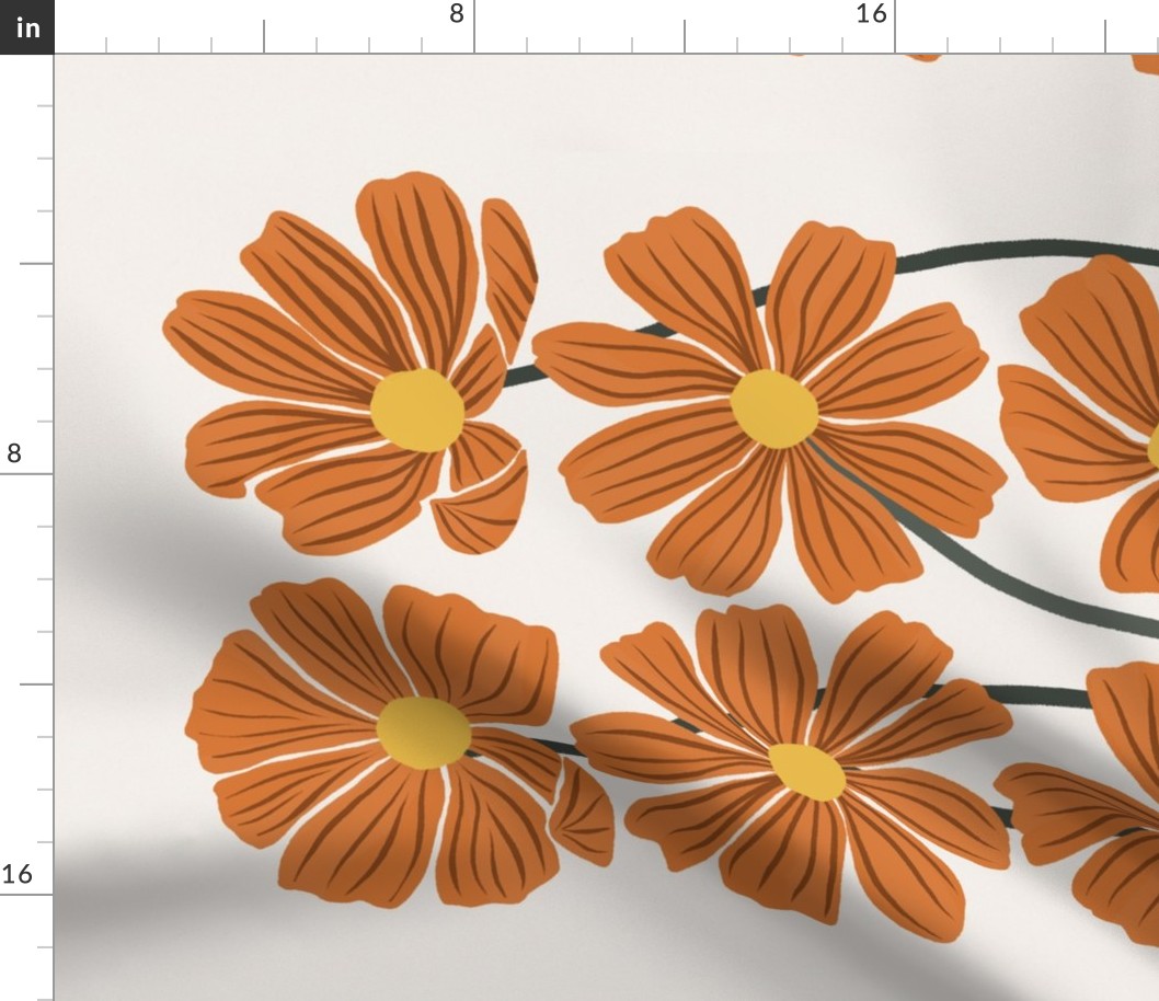 008 Botanical Retro Cosmos Flowers in Orange