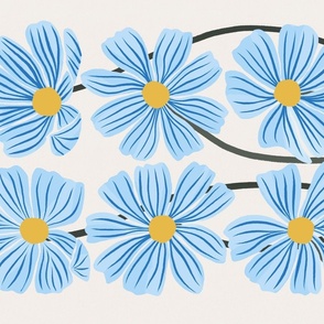 008 Retro Botanical Cosmos Flowers in Blue