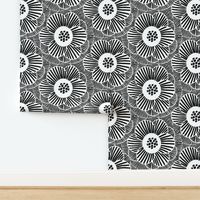 overlapping camellia/black and pure white/large