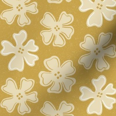 button flowers on satin sheen gold