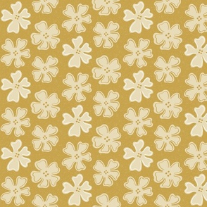 button flowers on satin sheen gold