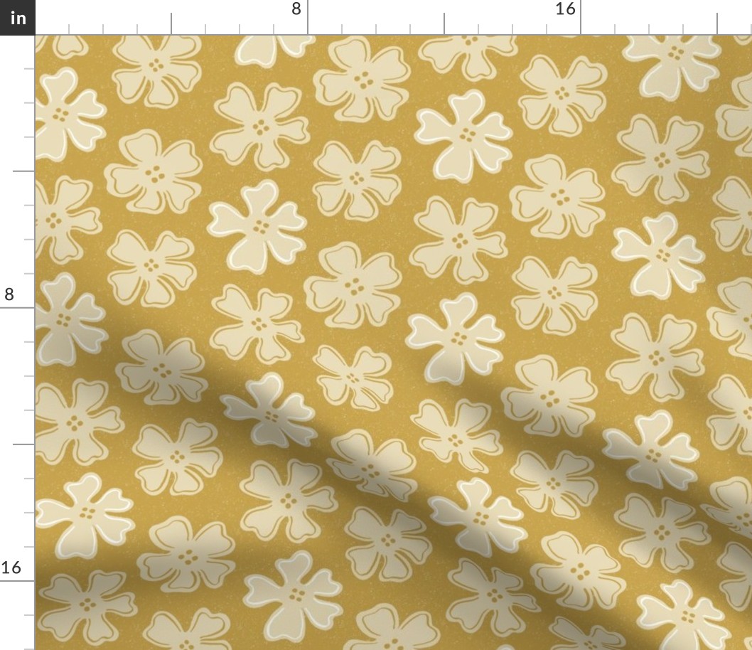 button flowers on satin sheen gold