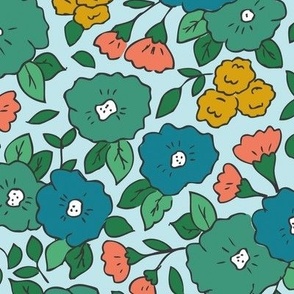 Teal Vintage Floral - XL