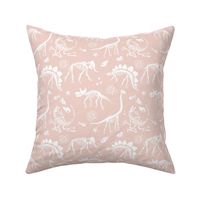 Jurassic discovery - Fossils and ammonites - paleontology and natural history design dinosaurs elephants under water creatures kids wallpaper ivory blush on soft pastel powder pink 