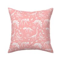 Jurassic discovery - Fossils and ammonites - paleontology and natural history design dinosaurs elephants under water creatures kids wallpaper white on pink girls
