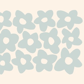 010 Botanicals Graphic Retro Flower Garden Light Blue on Cream