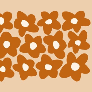 010 Botanicals Graphic Retro Flower Garden Burnt Orange on Wheat