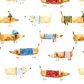pups in pajamas - watercolor cute dachshund puppies - painted dogs for kids_ nursery a892-1
