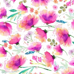 Poppy Poppies Poppy Meadow Pink watercolor floral Wall art