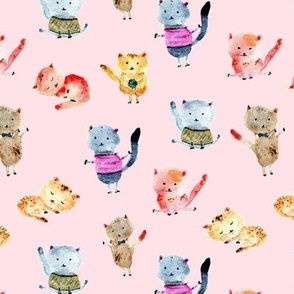 kitties on peach - watercolor cute cats for nursery_ kids_ baby a894-1