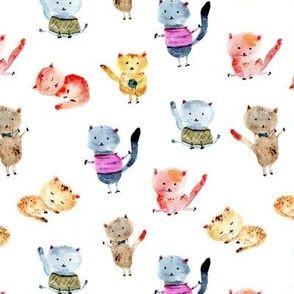 kitties on white - watercolor cute cats for nursery_ kids_ baby a894-3