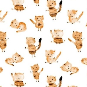 Copper kitties - watercolor ochre brown cute cats for nursery_ kids_ baby a894-6