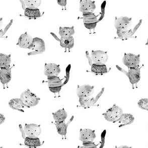 Noir kitties - grey watercolor cute cats for nursery_ kids_ baby a894-7