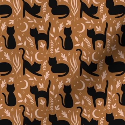 Botanical Black Cats - Burnt Orange, Smallscale