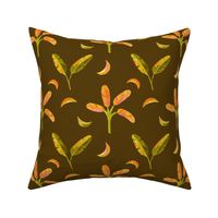 Jungle Joy - Bananas & Palm Leaves Brown Background