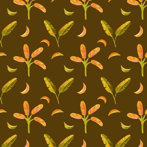 Jungle Joy - Bananas & Palm Leaves Brown Background