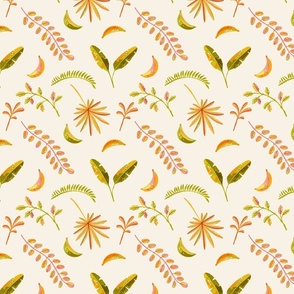 Jungle Joy - Bananas & Palm Leaves on cream background