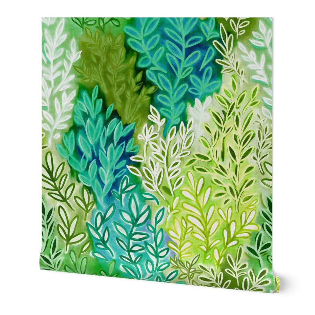 Lush Leaves in Jewel Colors - green and blue - large