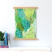 Lush Leaves in Jewel Colors - green and blue - large