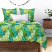 Lush Leaves in Jewel Colors - green and blue - large