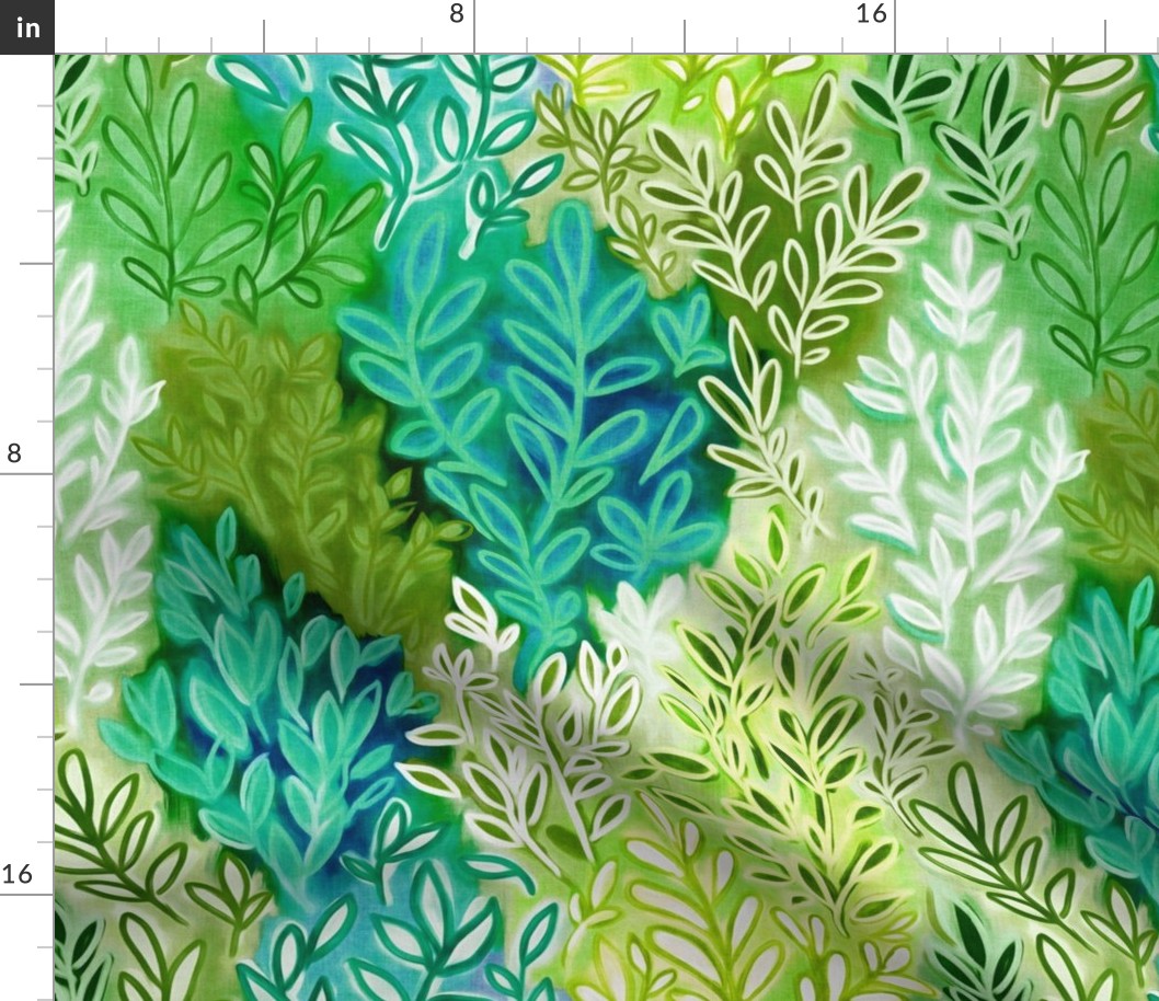 Lush Leaves in Jewel Colors - green and blue - large