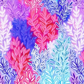 Lush Leaves in Jewel Colors - pink, blue and purple - large