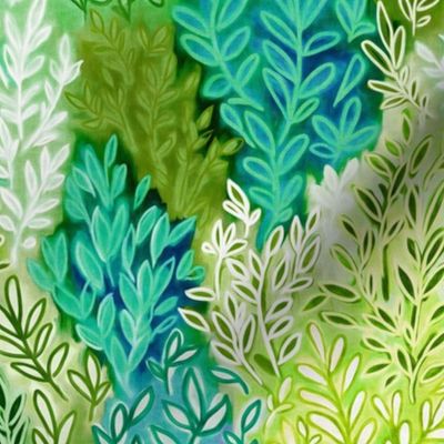 Lush Leaves in Jewel Colors - green and blue - medium