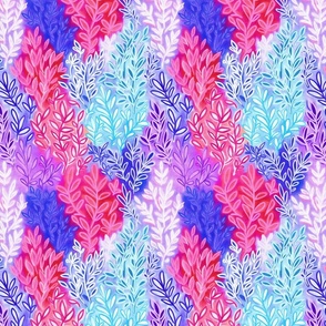 Lush Leaves in Jewel Colors - pink, blue and purple - medium