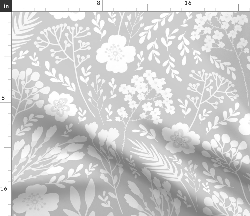 Flowers and leaves ( gray-white)