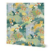 Joyful Jungle Large- Tropical Rainforest Animals- Amazon- South America- Jaguar- Monkey- Toucan- Lush Greenery Wallpaper