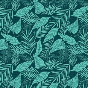 Cabana Tropics - Summer Tropical Leaves Teal Aqua Small Scale