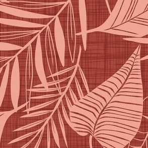 Cabana Tropics - Summer Tropical Leaves Terra Cotta Red Pink Large Scale