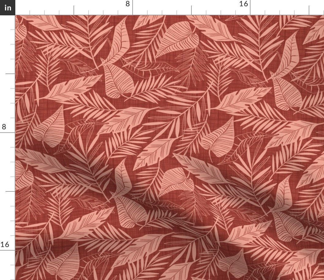 Cabana Tropics - Summer Tropical Leaves Terra Cotta Red Pink Regular Scale