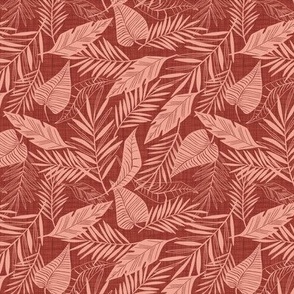 Cabana Tropics - Summer Tropical Leaves Terra Cotta Red Pink Small Scale